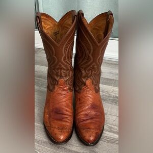 Tony Lama Smooth Ostrich Leather Round Toe Cowboy Western Boots
